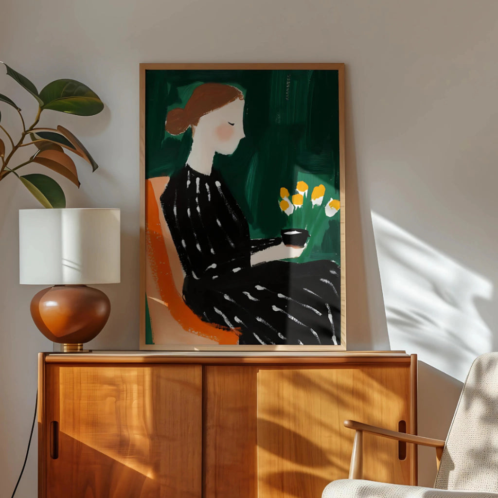 Cuadro Decorativo Ilustrativo Mujer Sentada Te