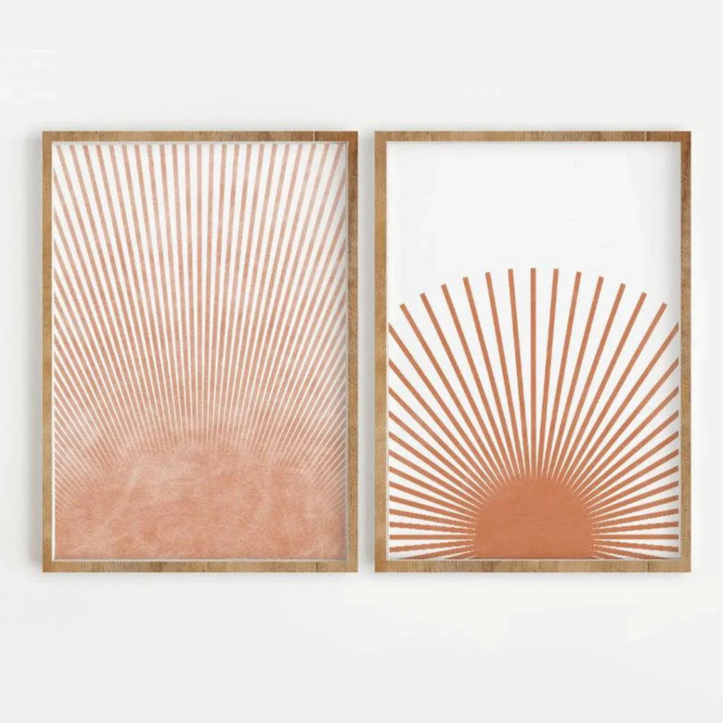 Set x2 Cuadros Decorativos Abstracto, Rayas Naranja