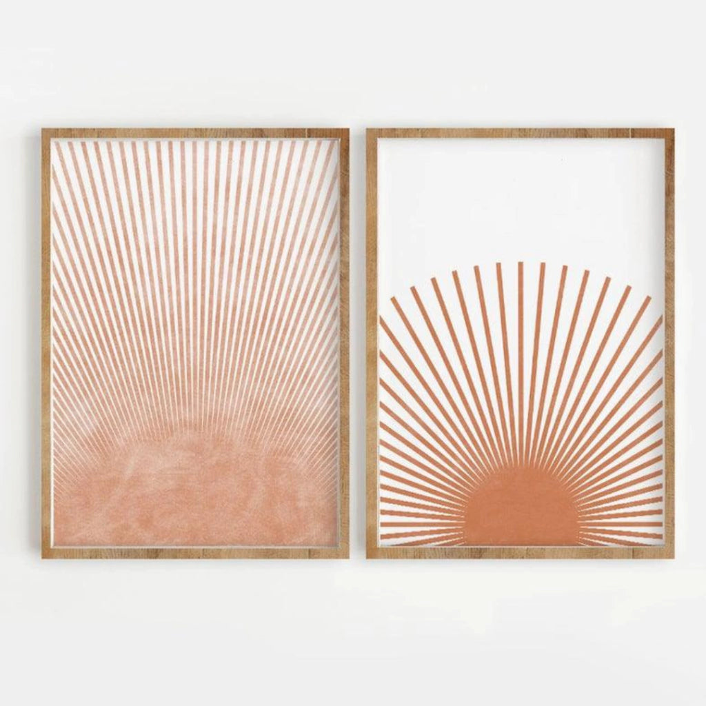 Set x2 Cuadros Decorativos Abstracto, Rayas Naranja