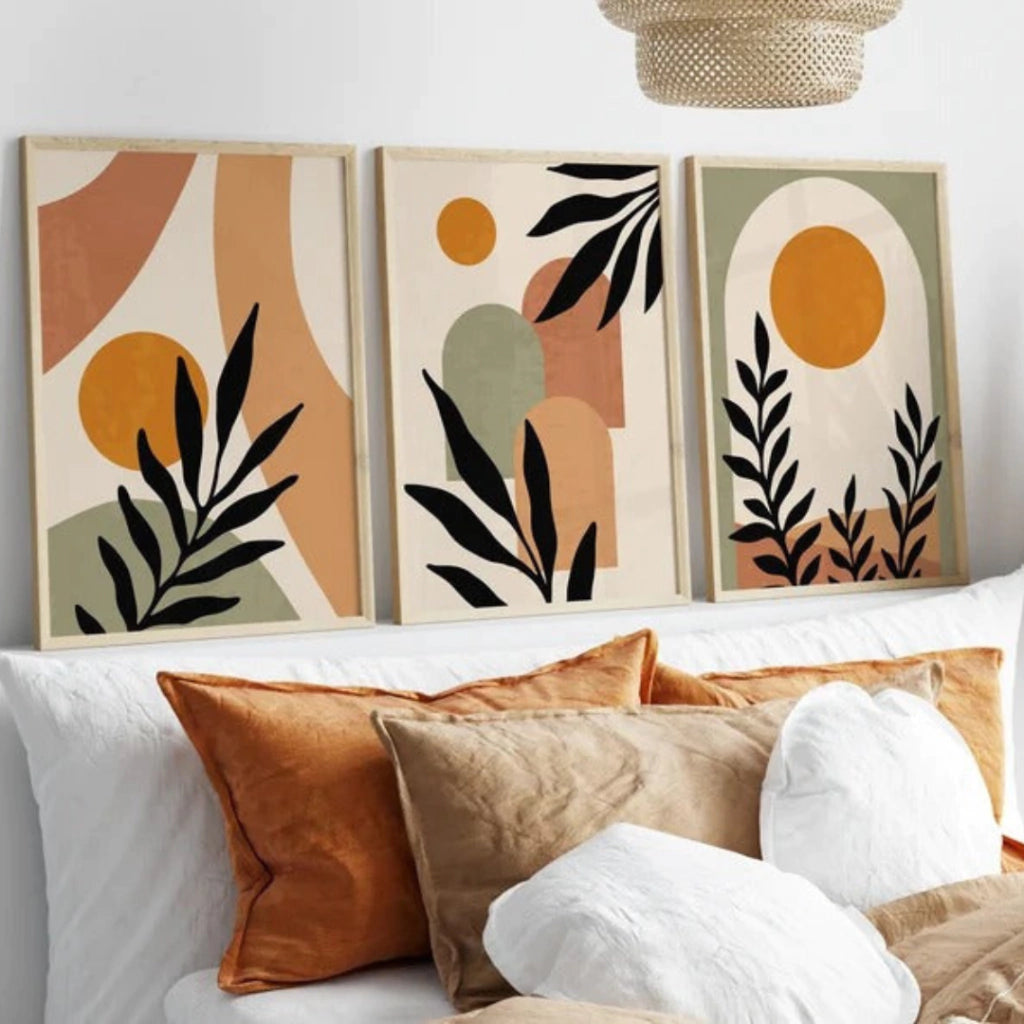 Set x3 Cuadros Abstractos, Boho Plantas