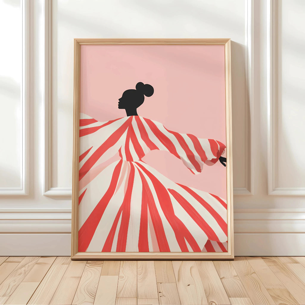Cuadro Decorativo Ilustración Mujer Bailando Vestido Rojo