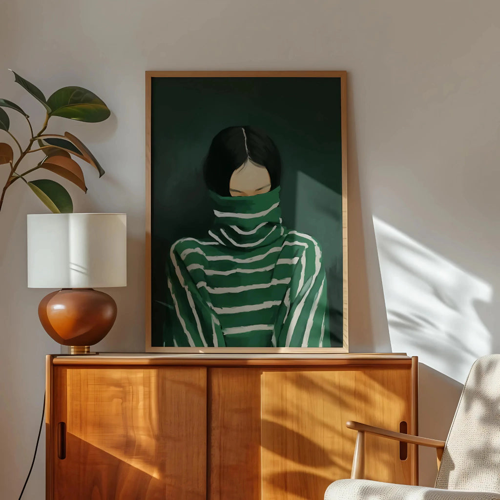 Cuadro Decorativo Ilustración Mujer Buzo Verde Rayado