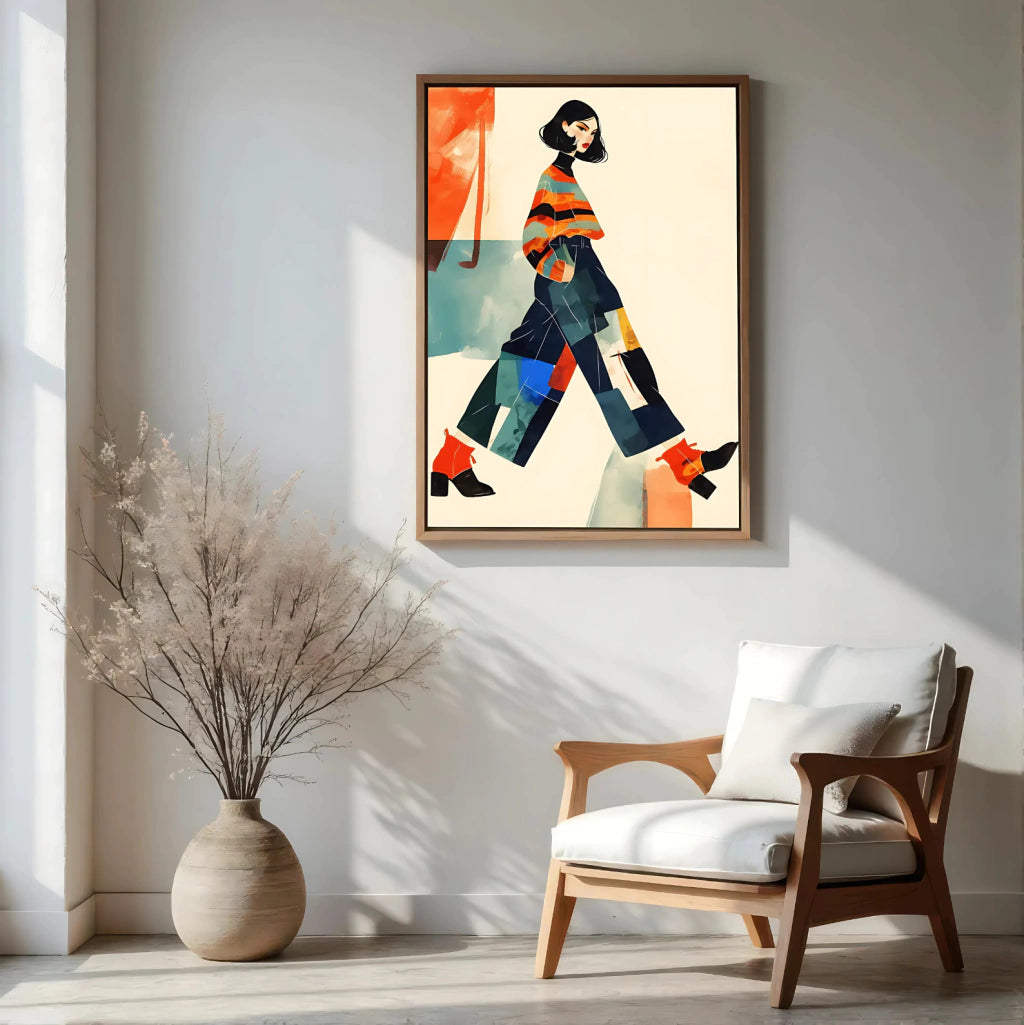 Cuadro Decorativo Ilustración Mujer Colorida Caminando