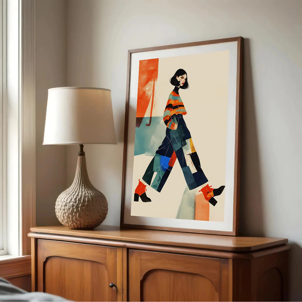 Cuadro Decorativo Ilustración Mujer Colorida Caminando