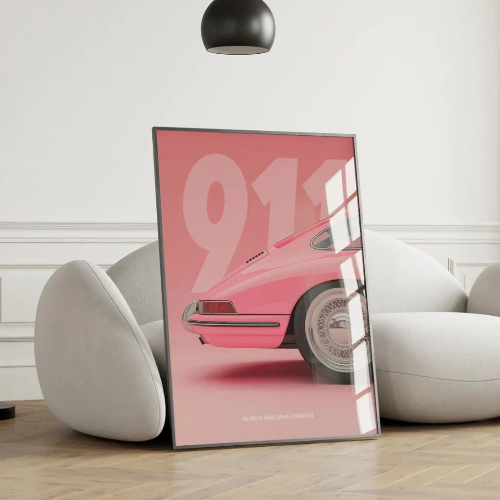 Cuadro vintage de un Porsche 911 rosa