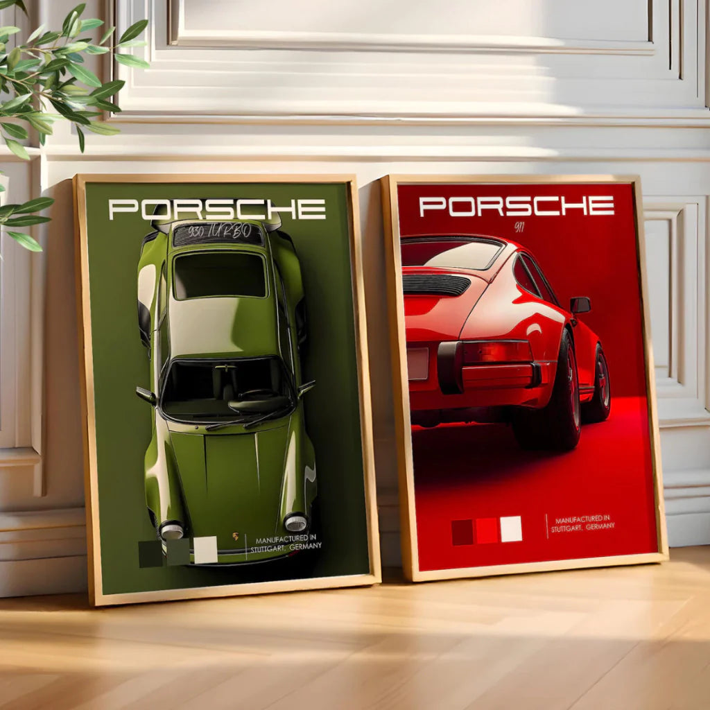 Set x2 Cuadros Poster Autos Depotivos Rojo y Verde