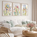 Set x3 Cuadros Flores, Acuarelas, Sol y Luna