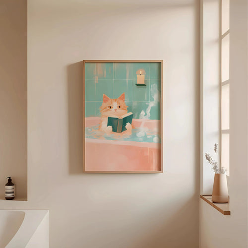 Cuadro Decorativo Gato Leyendo Libro Tomando Un Baño