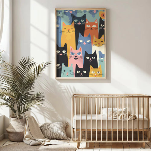 Cuadro Decorativo Gatos De Colores Mirando