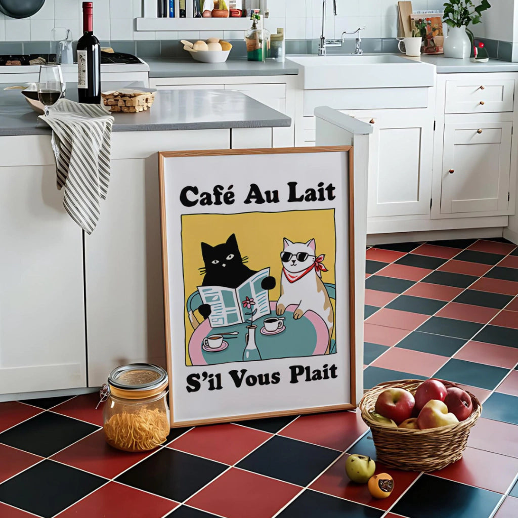 Cuadro Gato parisino - Cartel de Café Au Lait S'il Vous Plaît