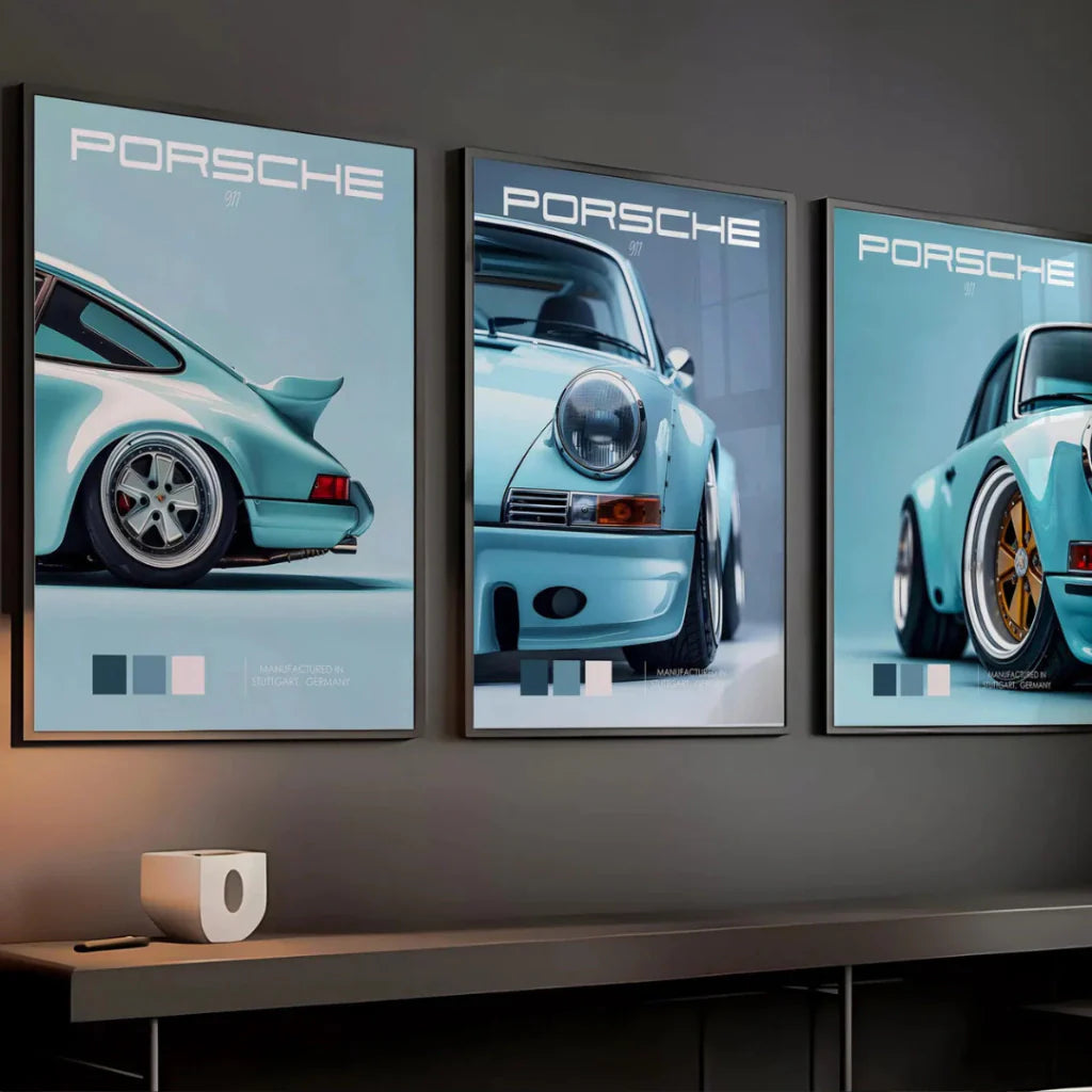 Set x3 Decorativo coches deportivos azules Porsche