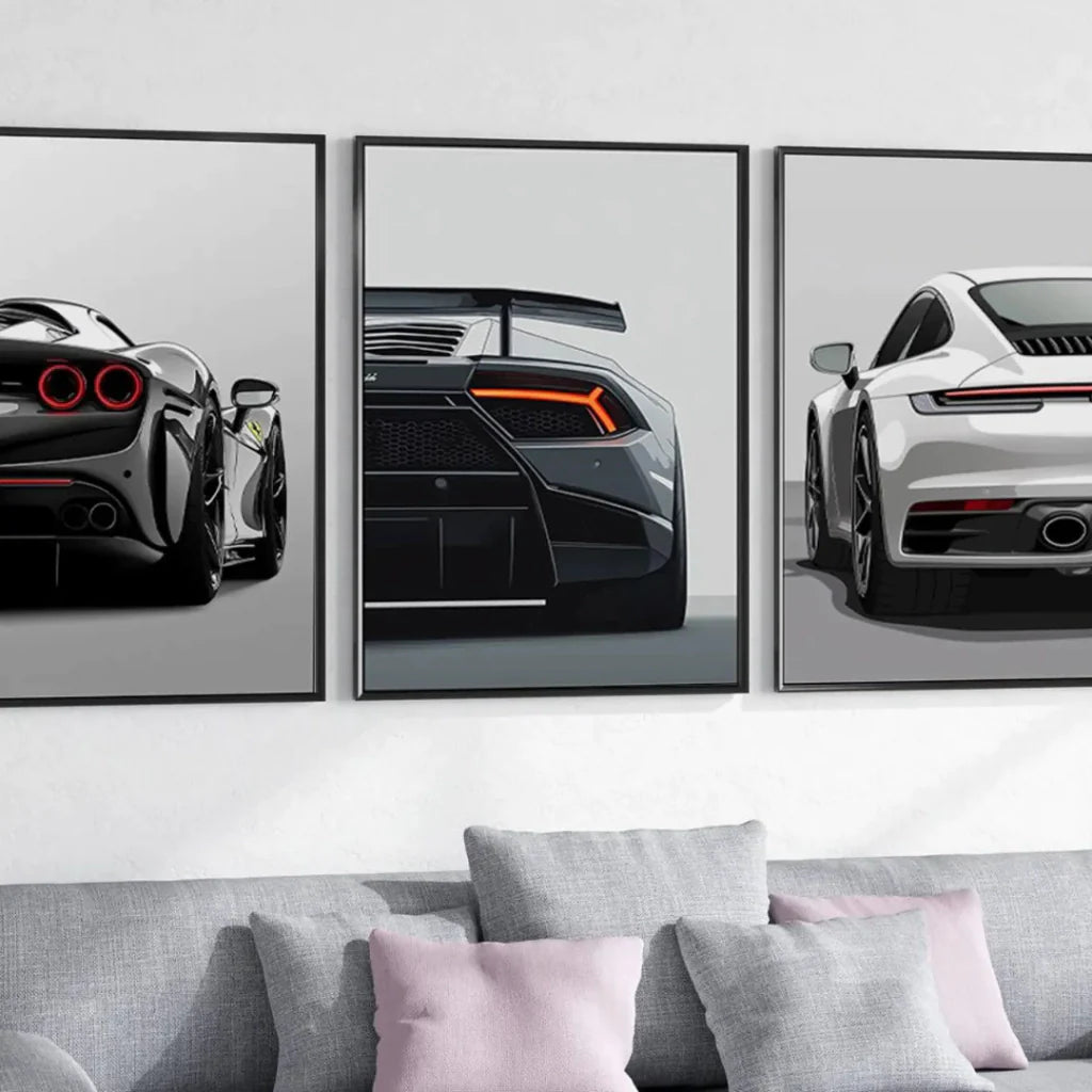 Set x3 Decorativo coches, Ferrari, Lamborghini, Porsche