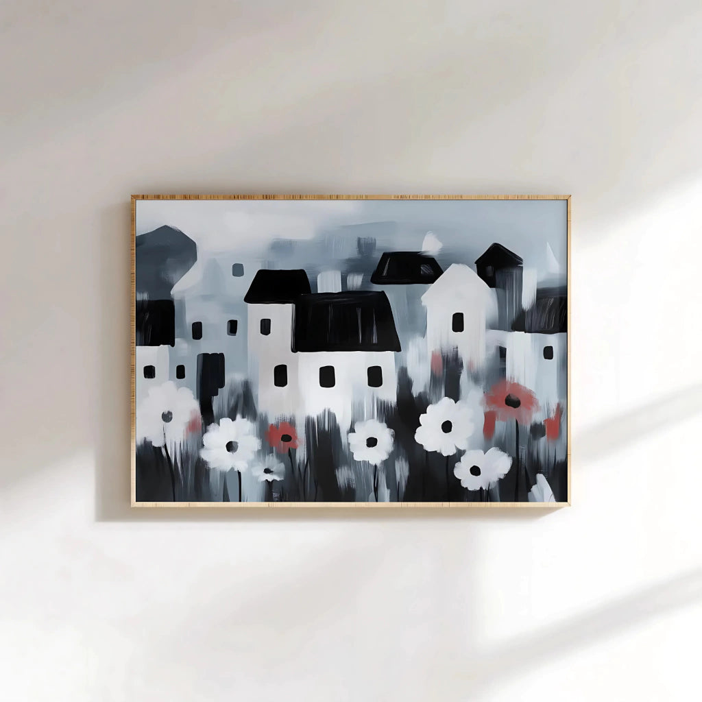 Cuadro Decorativo Ilustración Casas y Flores