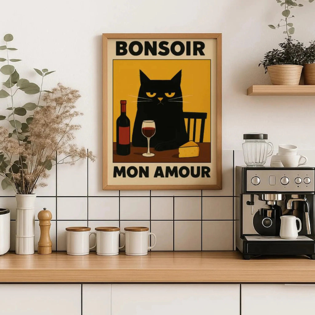 Cuadro Gato negro "Bonsoir Mon Amour"