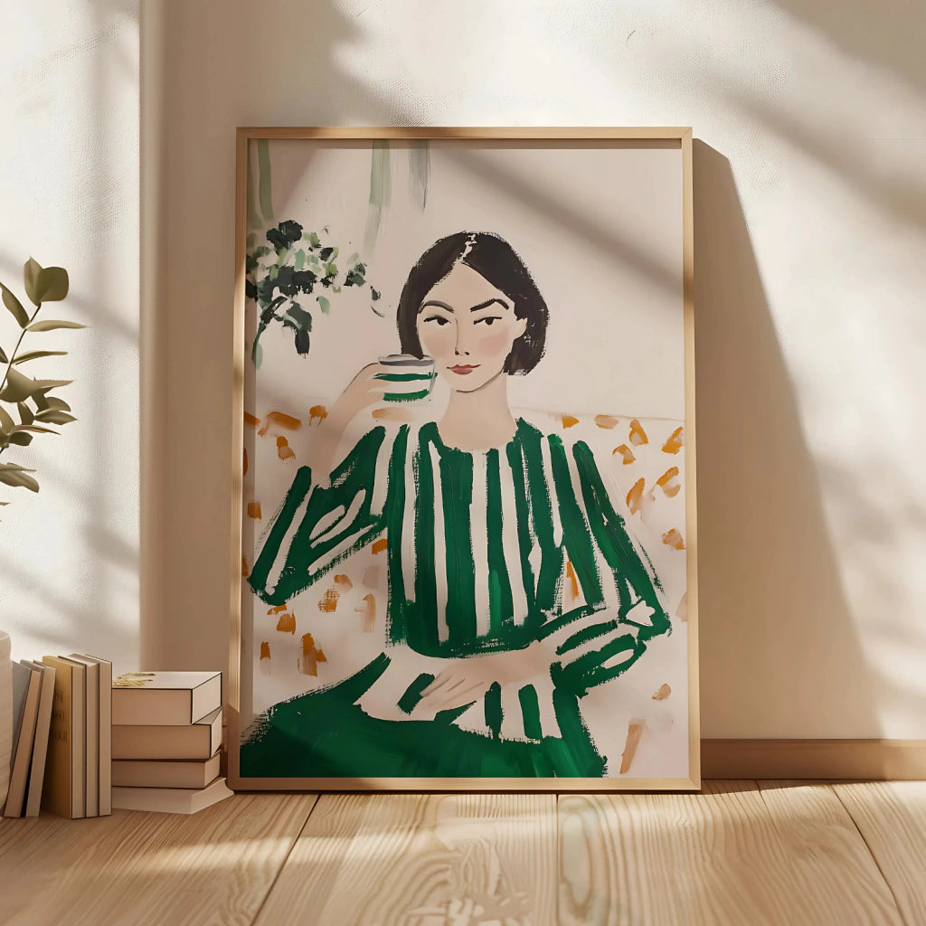 Cuadro Decorativo Ilustración Mujer Tomando Te