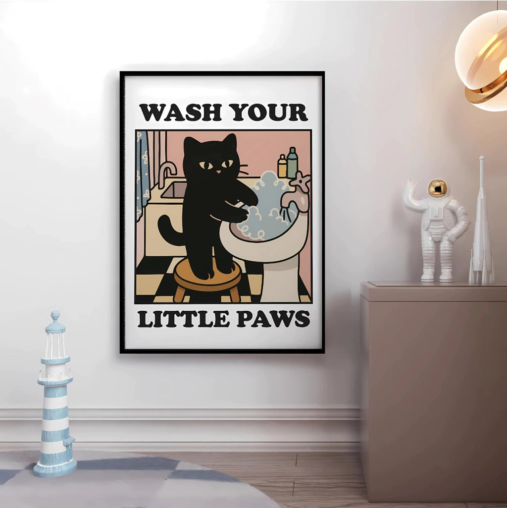 Cuadro Decorativo Gato Negro Wash Your Littel Pawns