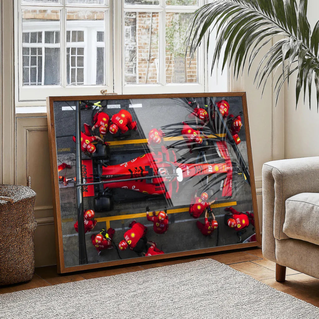 Cuadro parada en boxes de Leclerc Ferrari F1