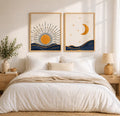 Set x2 Cuadros Decorativos Abstractos Luna y Sol Azul