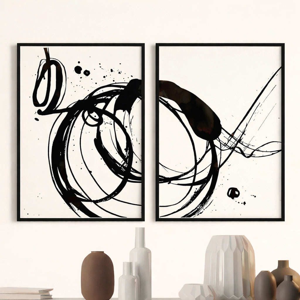 Set x2 Cuadros Decorativos, Arte Abstracto, Black