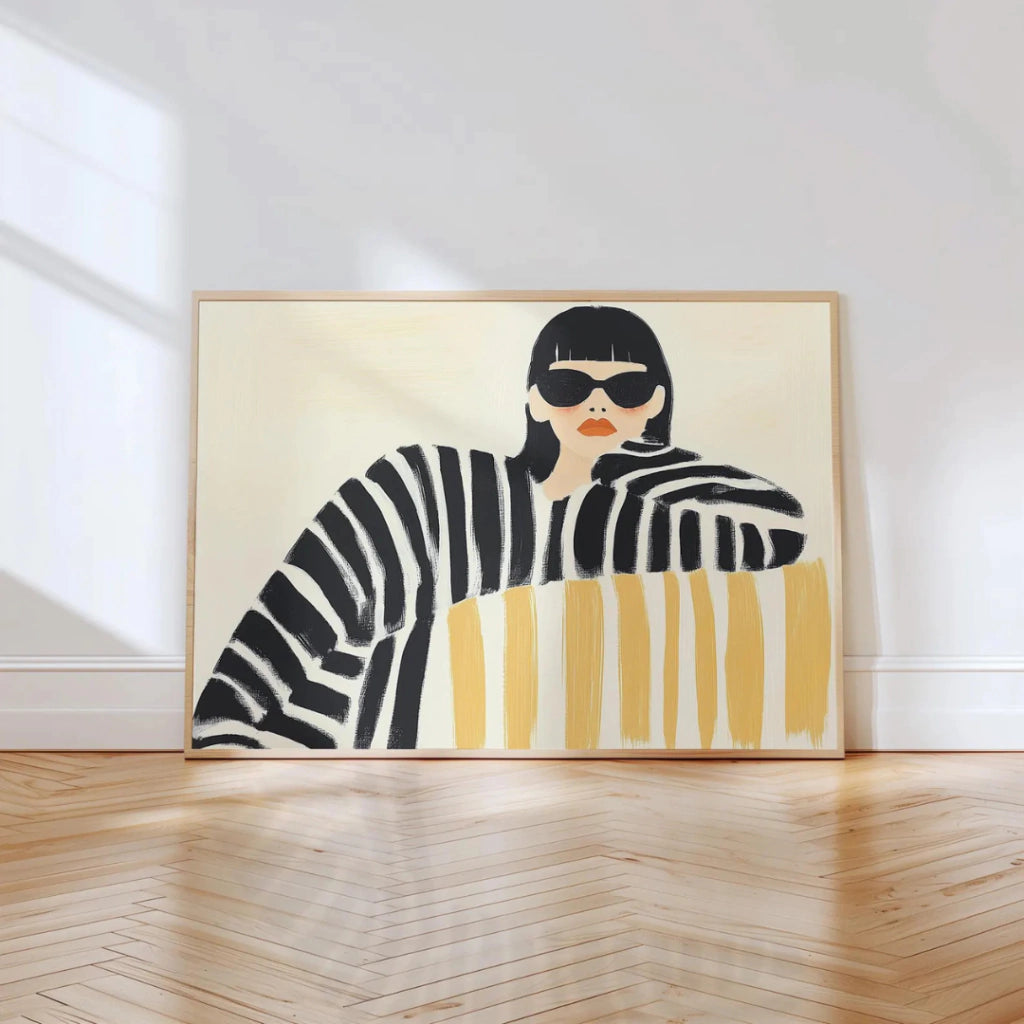 Cuadros Decorativo mujer elegante rayas blancas y negras