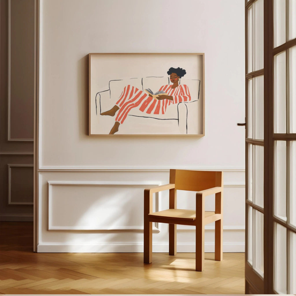 Cuadros Decorativo mujer Leyendo póster Minimalista de Rayas