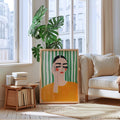 Cuadros Decorativo mujer pensativa abstracto verde y naranja