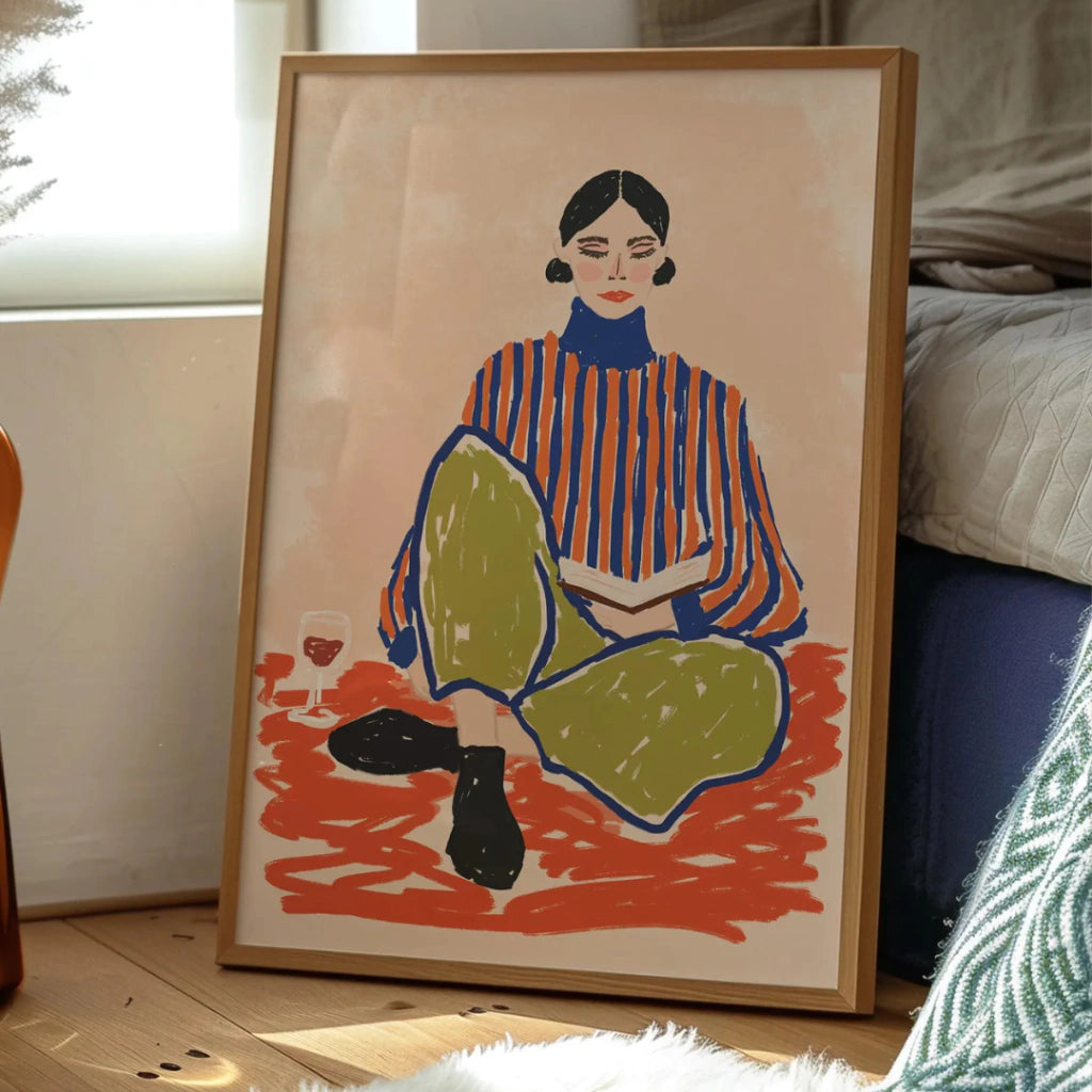 Cuadros Decorativo mujer moderna leyendo arte de pared minimalista