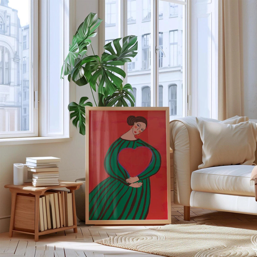Cuadros Decorativo mujer sosteniendo un corazón Ilustración femenina modern