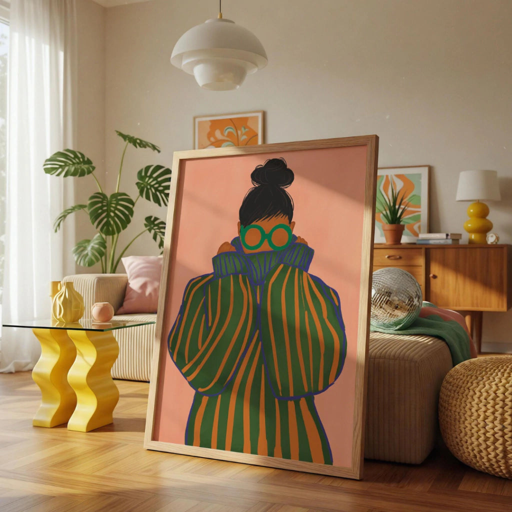 Cuadros Decorativo mujer con gafas verdes Ilustración de moda audaz