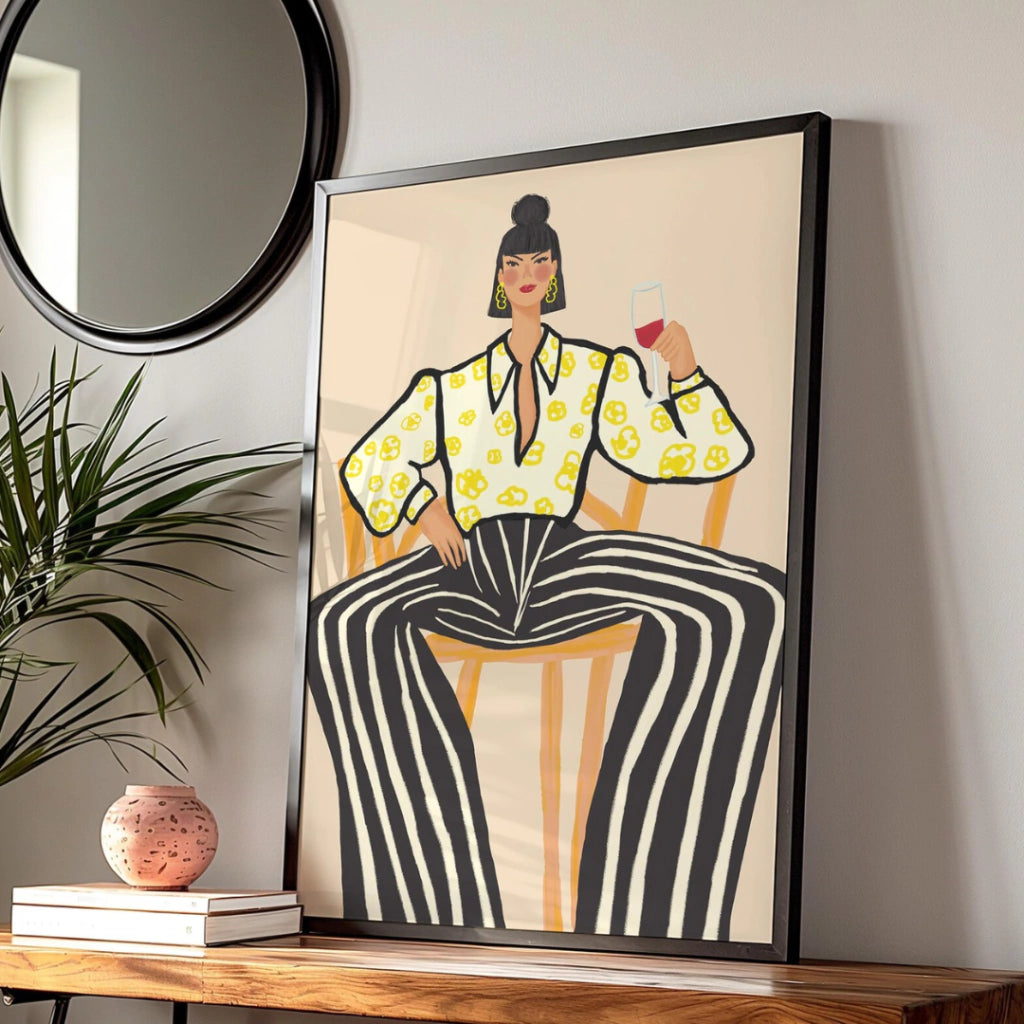 Cuadros Decorativo Mujer con vino, ilustración feminista