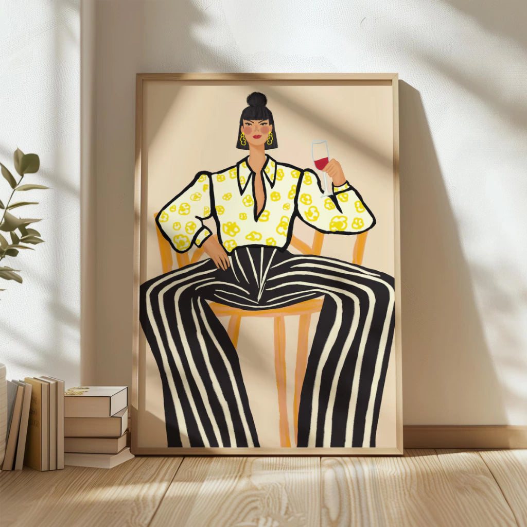 Cuadros Decorativo Mujer con vino, ilustración feminista