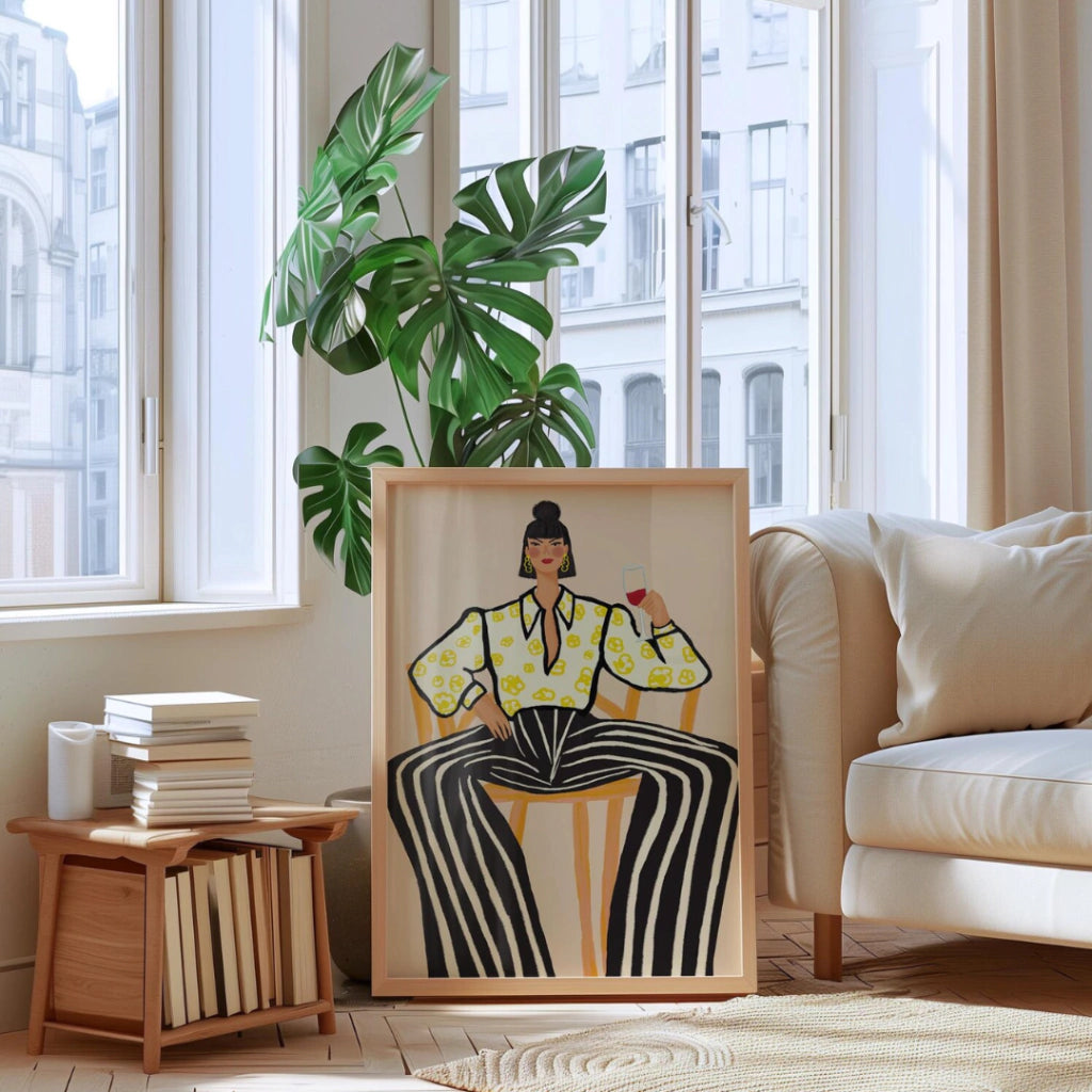 Cuadros Decorativo Mujer con vino, ilustración feminista