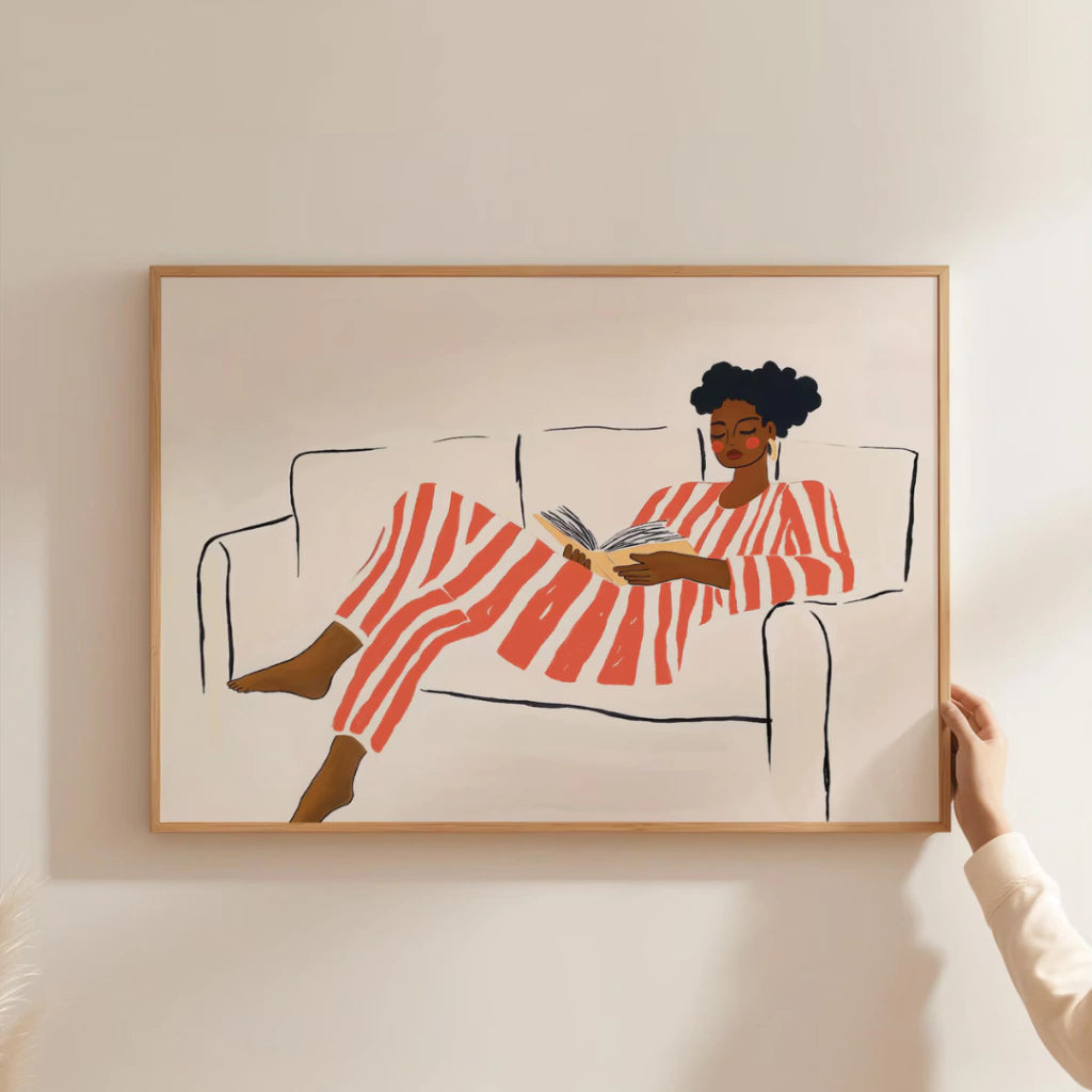 Cuadros Decorativo mujer Leyendo póster Minimalista de Rayas