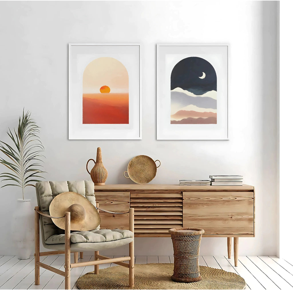 Set x2 Cuadros Decorativos Abstractos Luna y Sol
