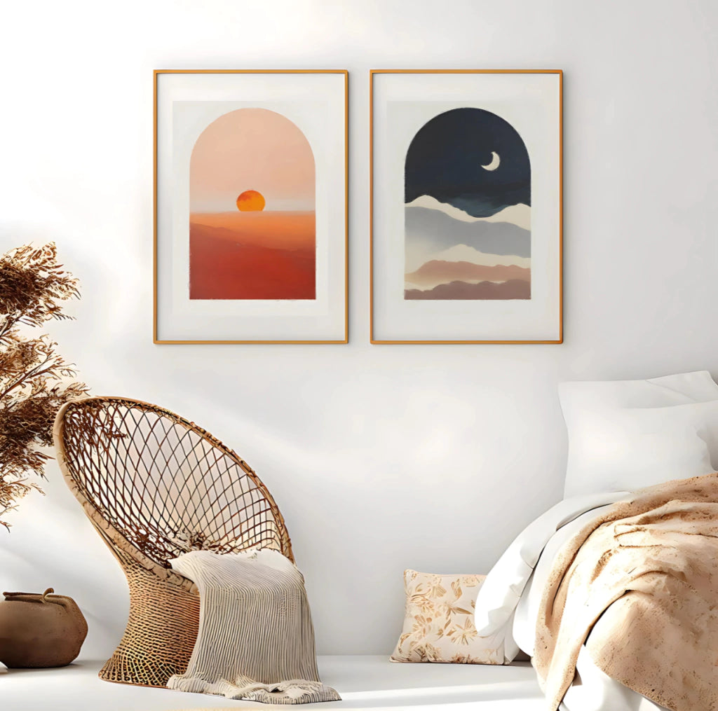 Set x2 Cuadros Decorativos Abstractos Luna y Sol