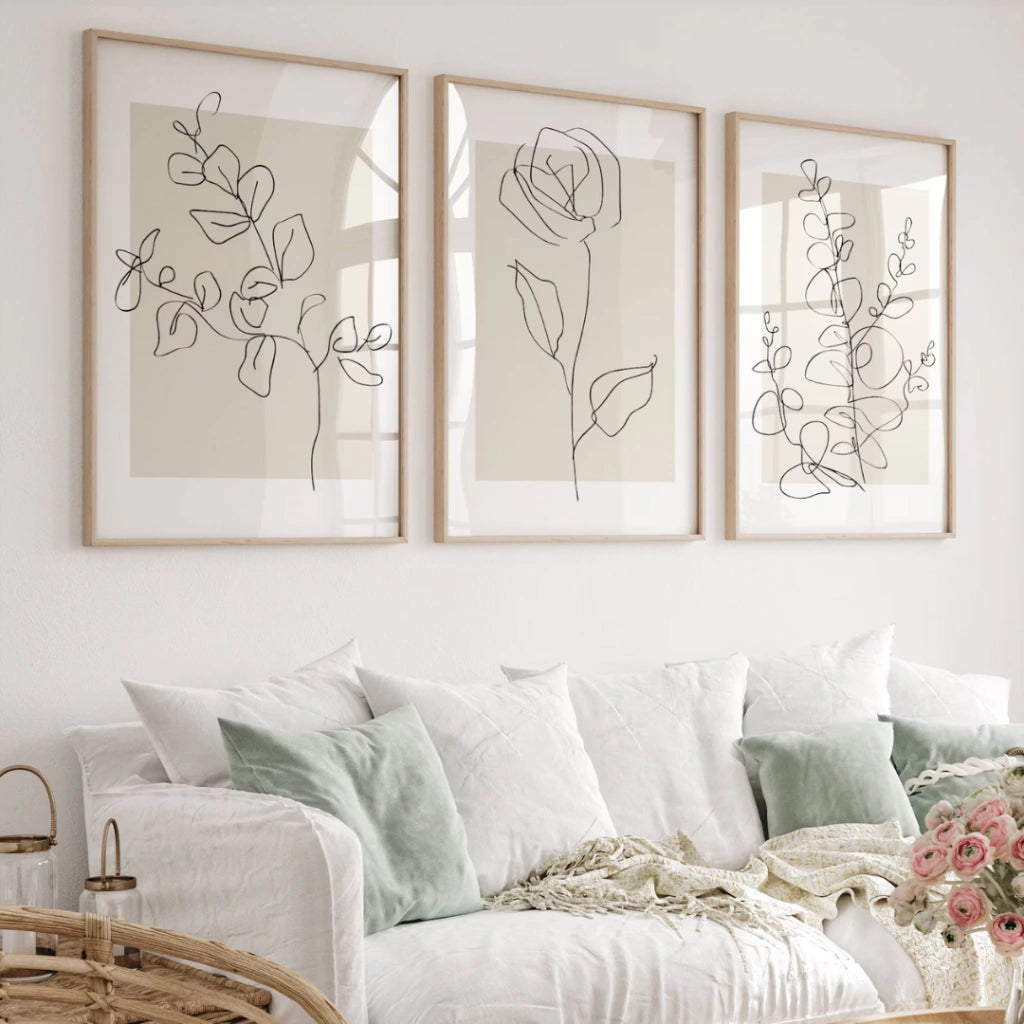 Set x3 Cuadros Decorativos Botánicos Neutros