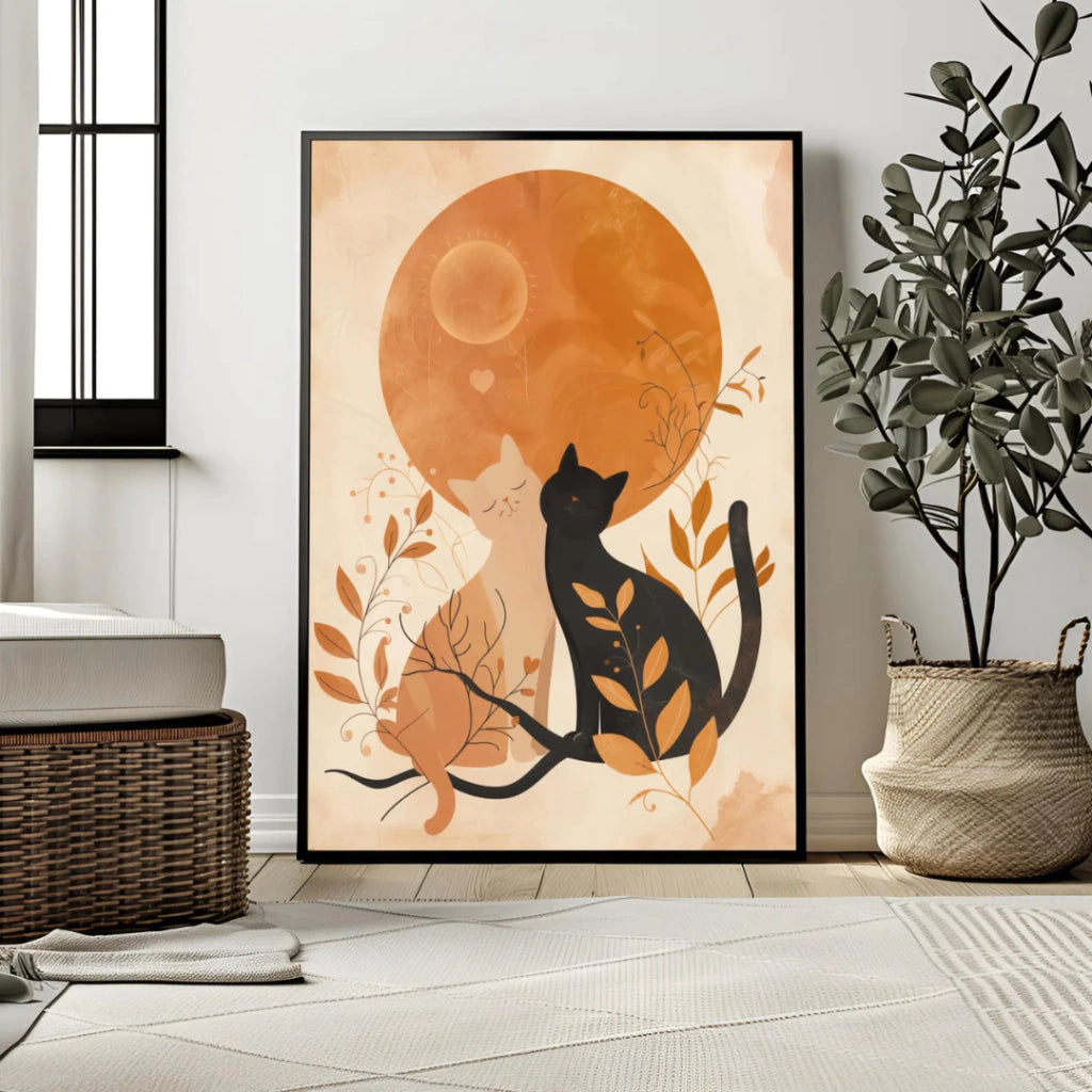 Cuadro Minimalista de gato negro, arte moderno para amantes de los gatos