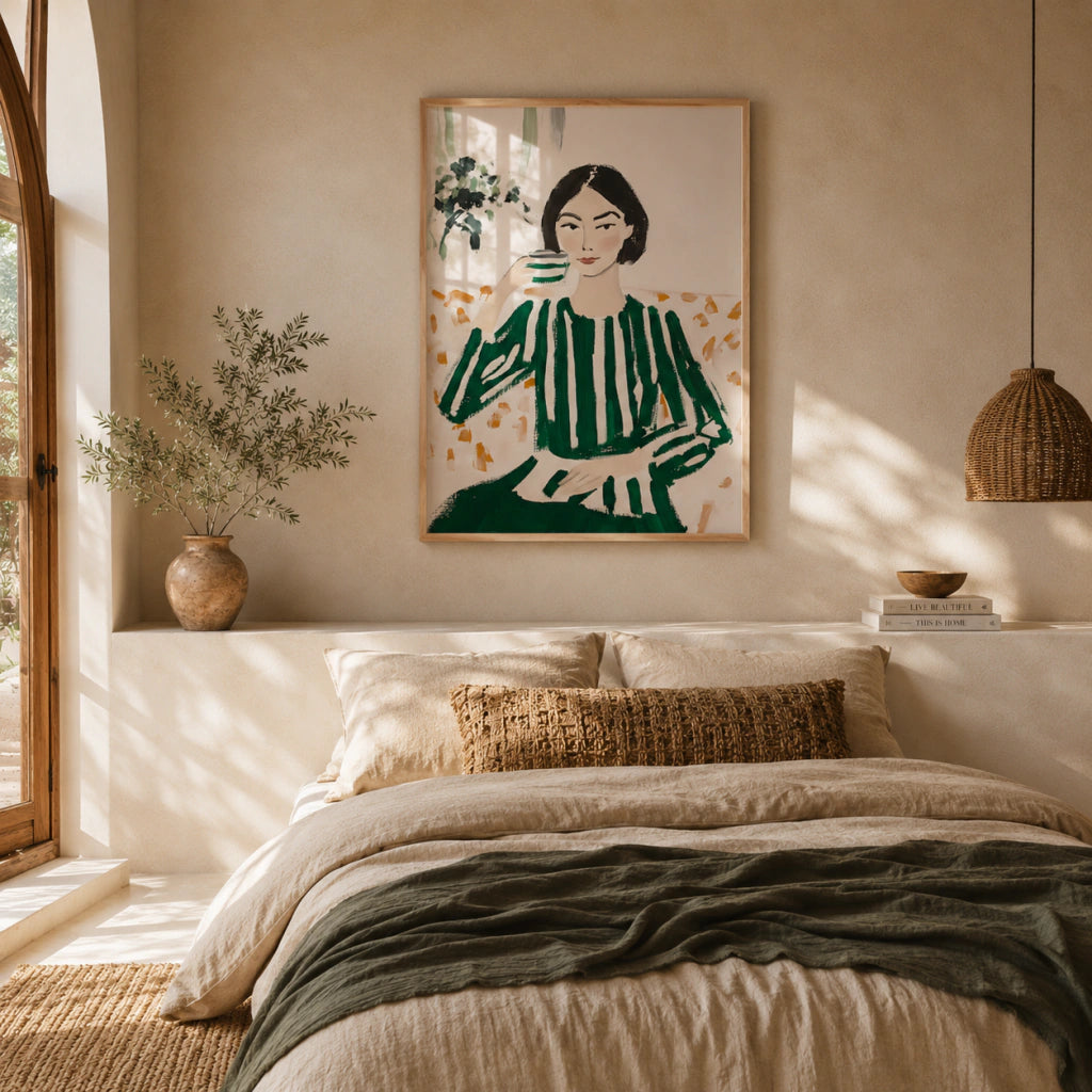 Cuadro Decorativo Ilustración Mujer Tomando Te