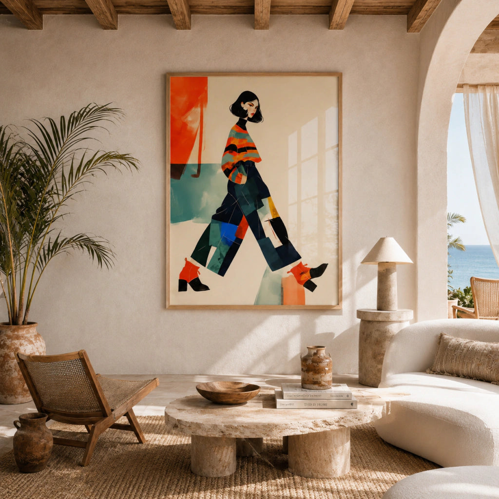 Cuadro Decorativo Ilustración Mujer Colorida Caminando