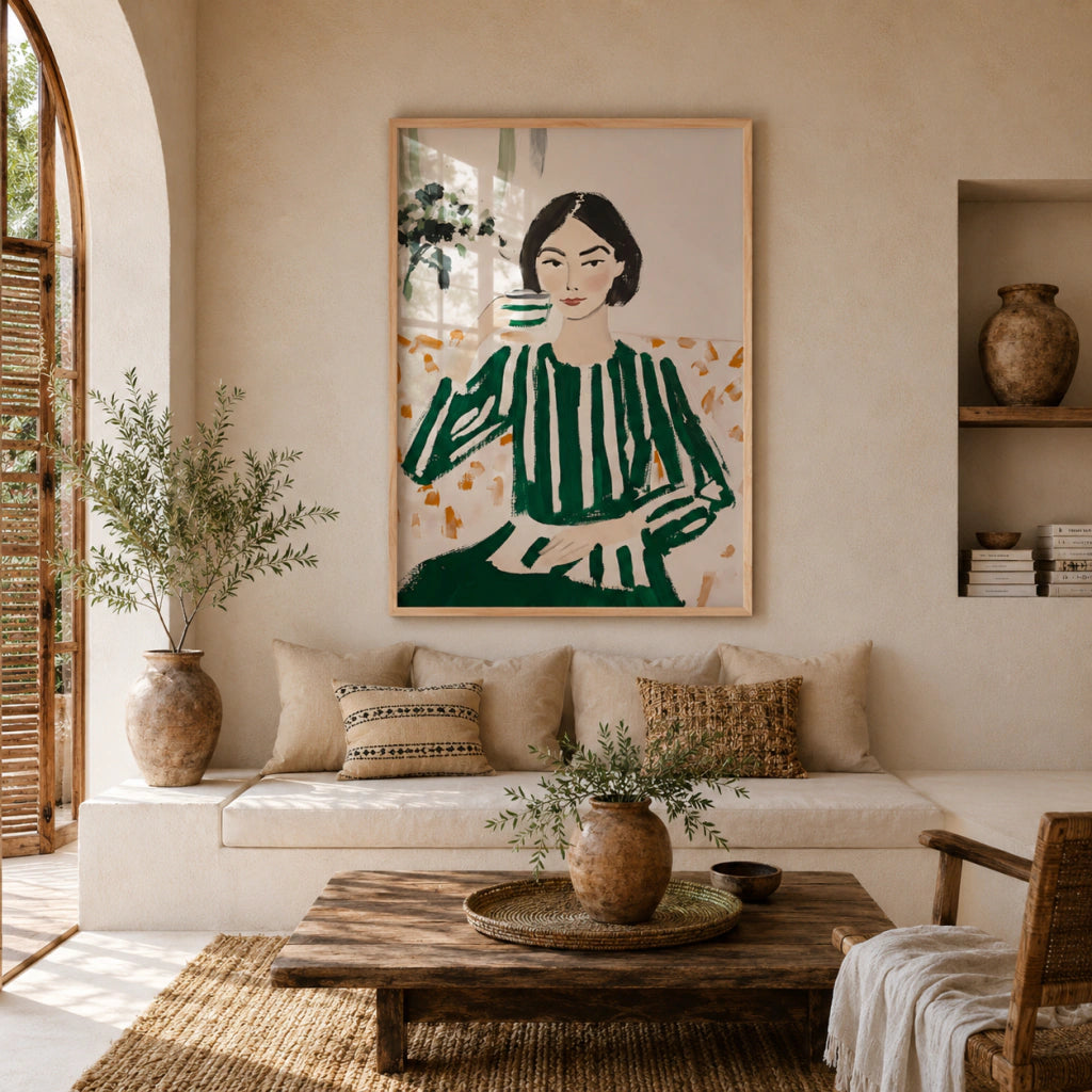 Cuadro Decorativo Ilustración Mujer Tomando Te