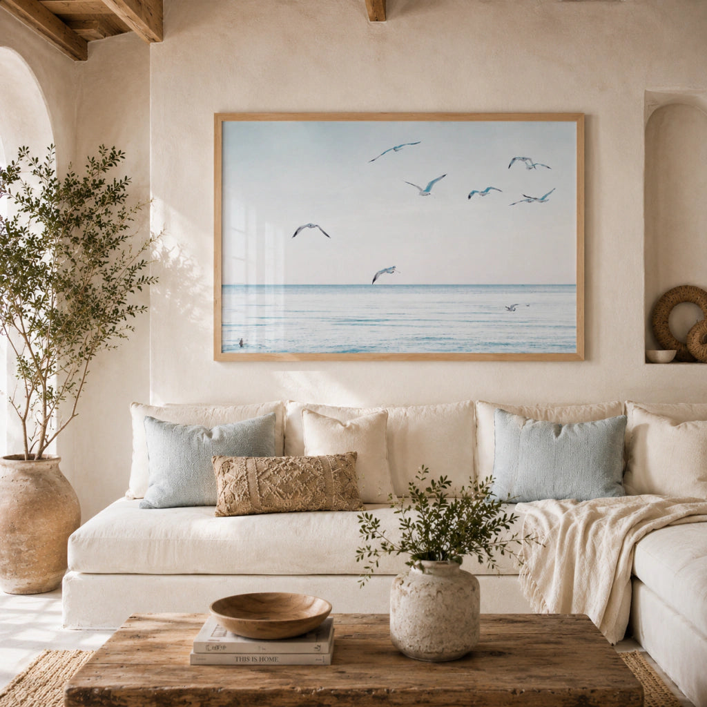 Cuadro Decorativo aves en la playa tranquila