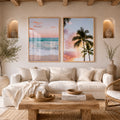 Set x2 Cuadros Decorativos Paisaje Playas Arena Y Palmeras A Color