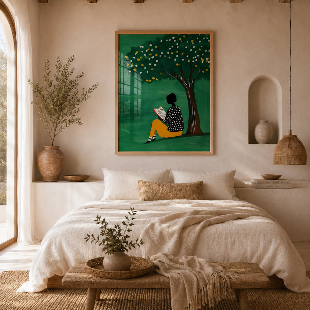 Cuadro Decorativo Ilustración Mujer Leyendo Árbol