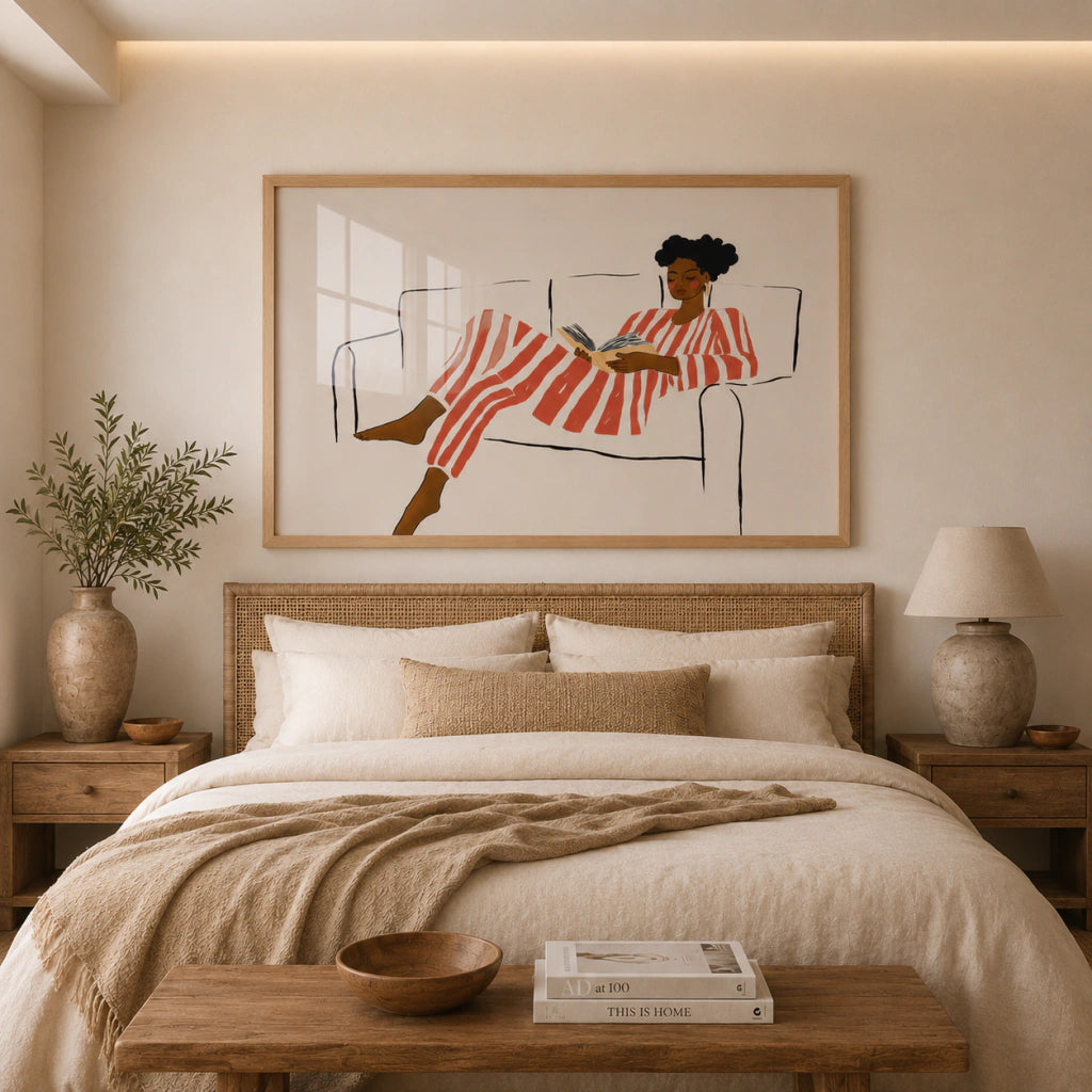 Cuadros Decorativo mujer Leyendo póster Minimalista de Rayas