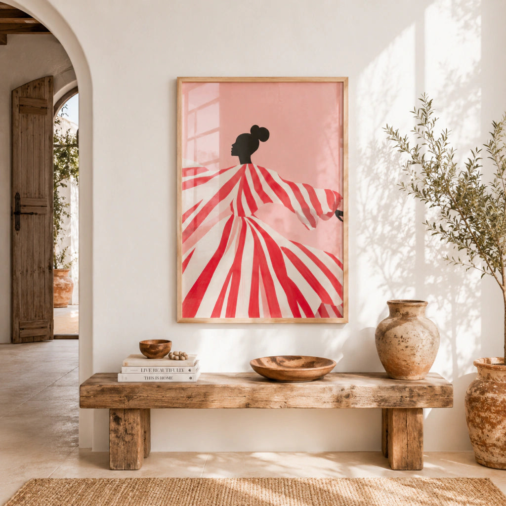 Cuadro Decorativo Ilustración Mujer Bailando Vestido Rojo