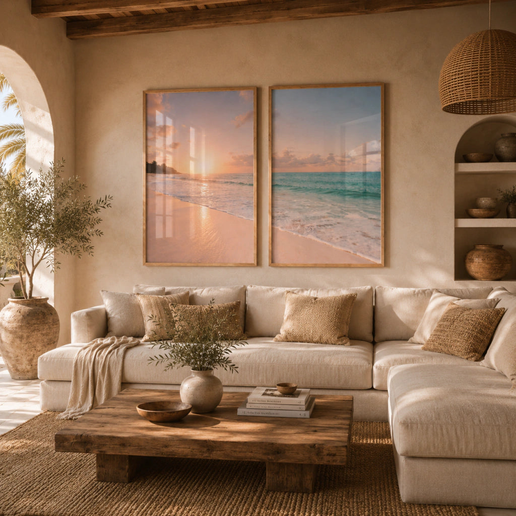 Set x2 Cuadros Decorativos, Una Playa, Atardecer