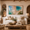 Set x 2 Cuadros Decorativos Playas Celestes Arena y Palmeras