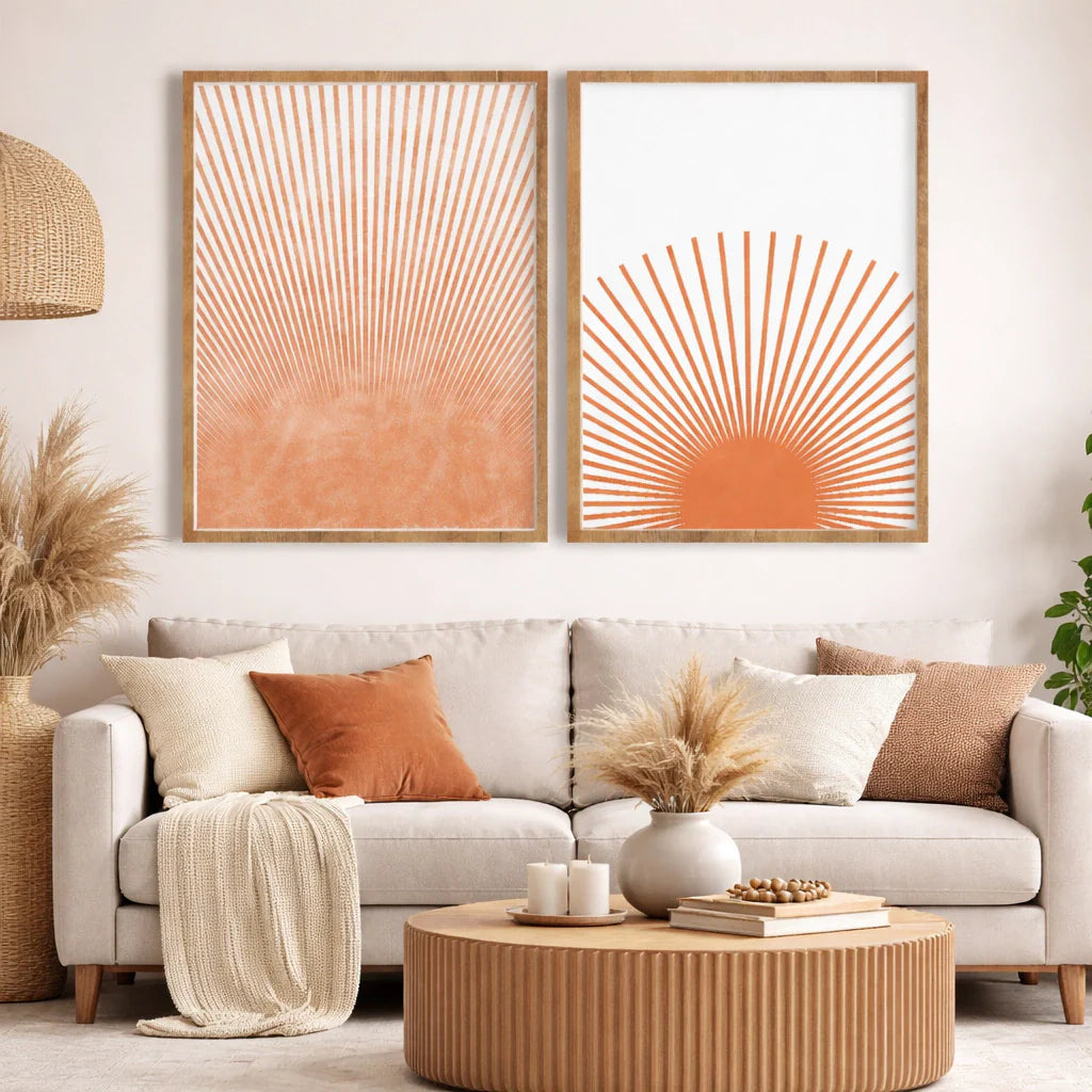 Set x2 Cuadros Decorativos Abstracto, Rayas Naranja