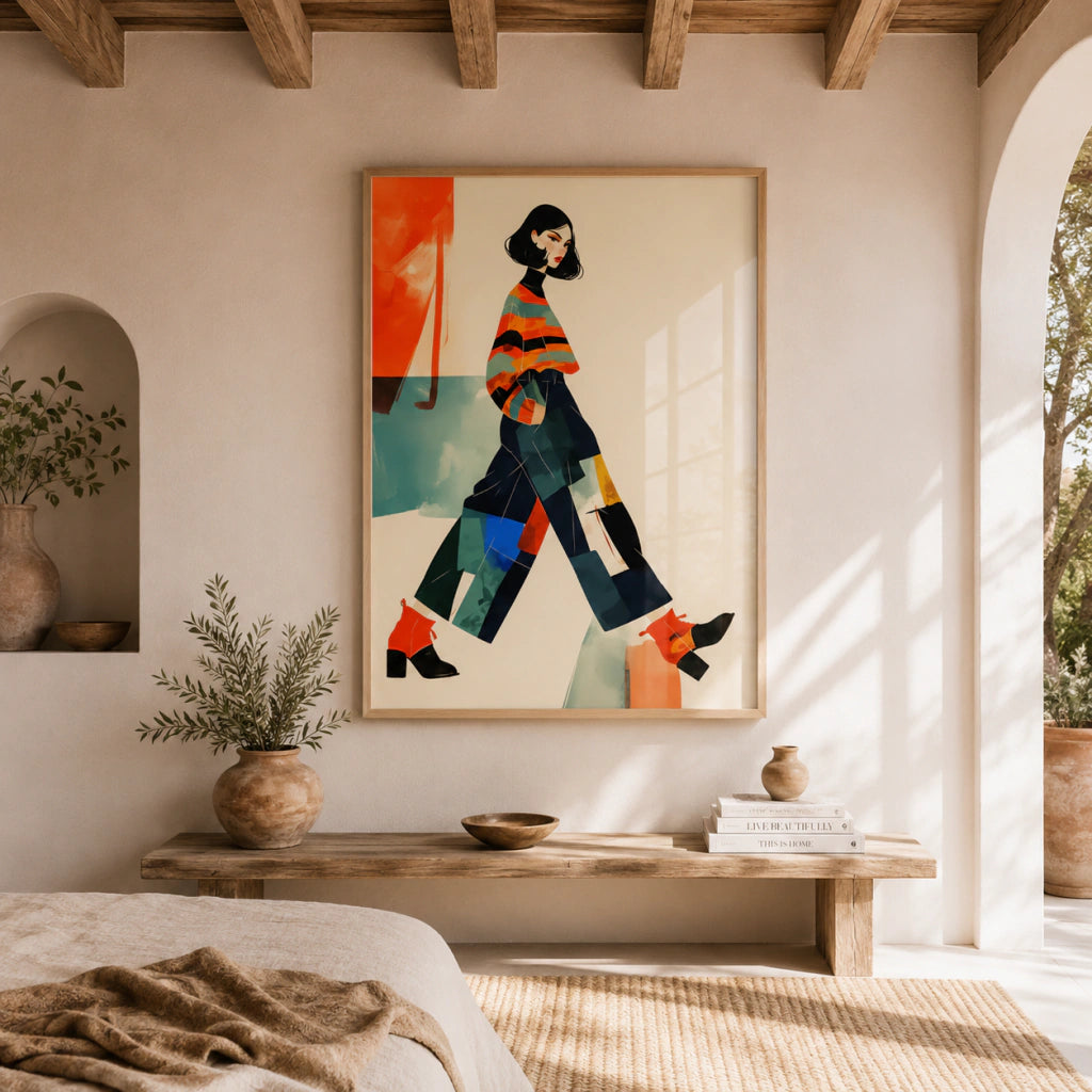 Cuadro Decorativo Ilustración Mujer Colorida Caminando