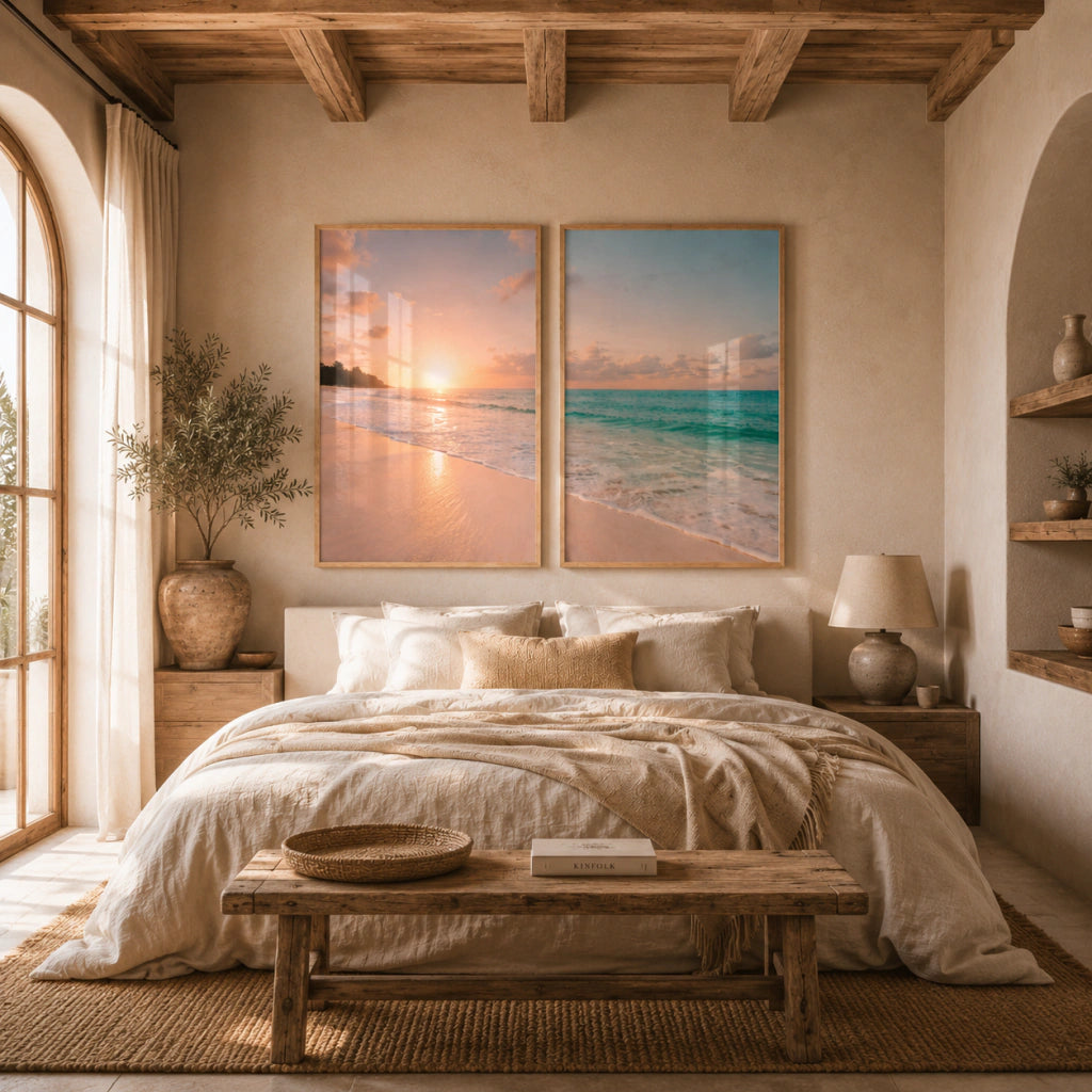 Set x2 Cuadros Decorativos, Una Playa, Atardecer